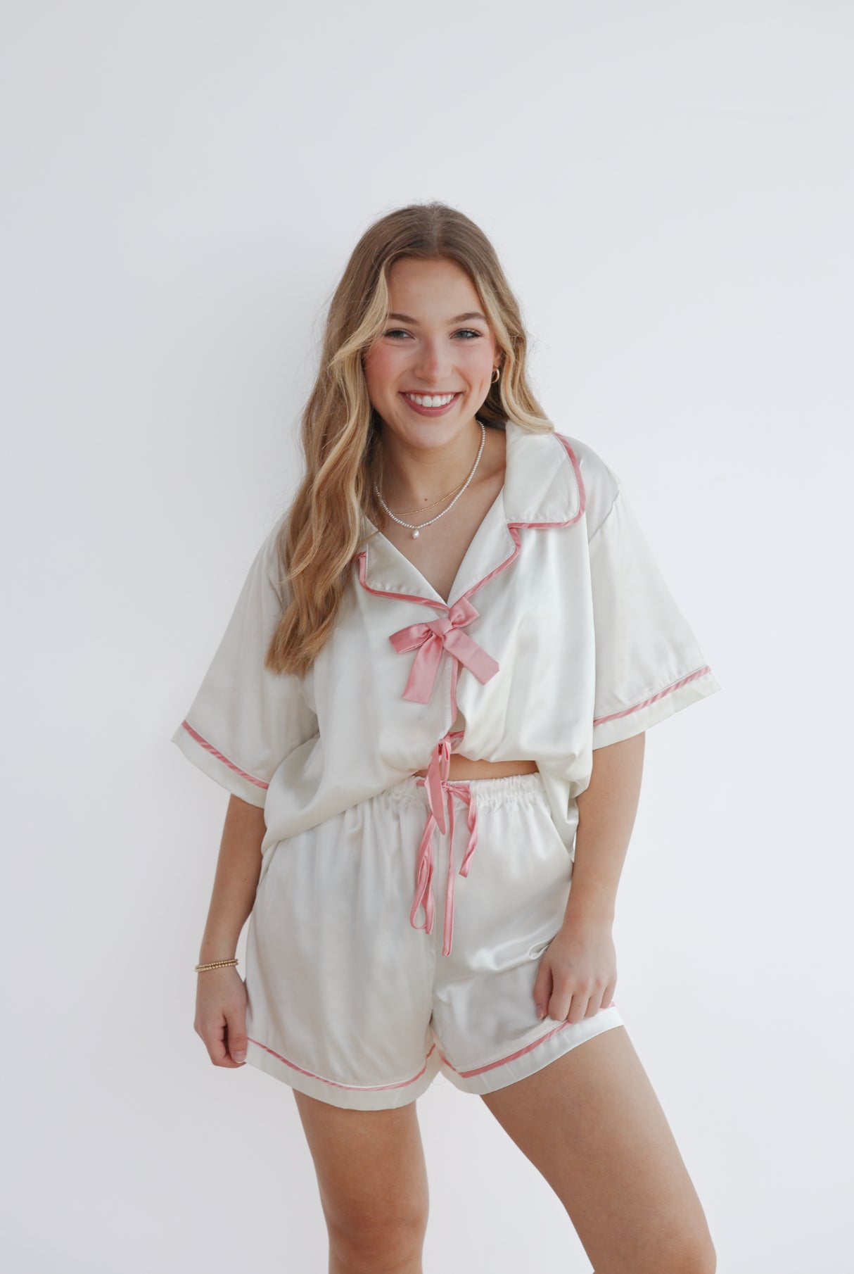 CONTRAST SATIN RIBBON PJ TOP
