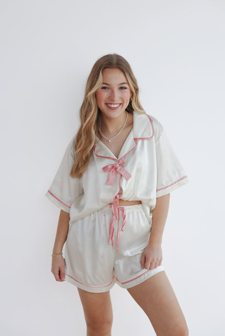 CONTRAST SATIN RIBBON PJ TOP