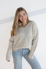 VNECK CABLE LONG SLEEVE TOP