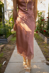 Satin Lace Hem Pencil Skirt