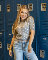Puff Short Sleeve Polka Dot Cardigan