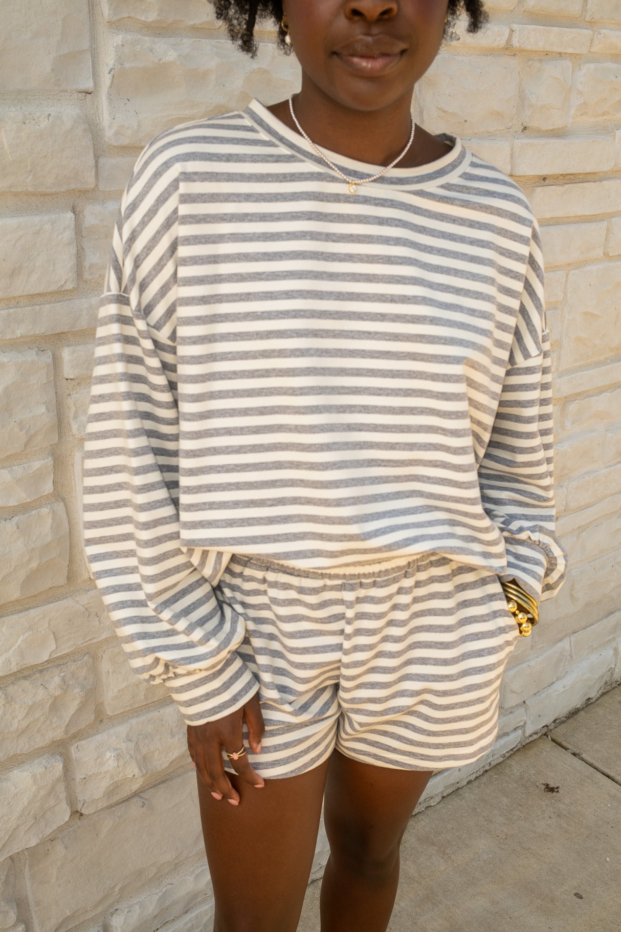 Oversized Striped Crew (Grey)