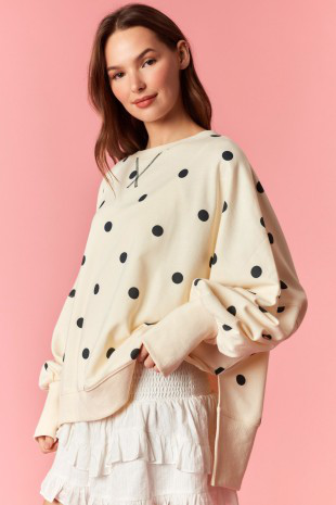 Polka Dot Print Terry Sweatshirt