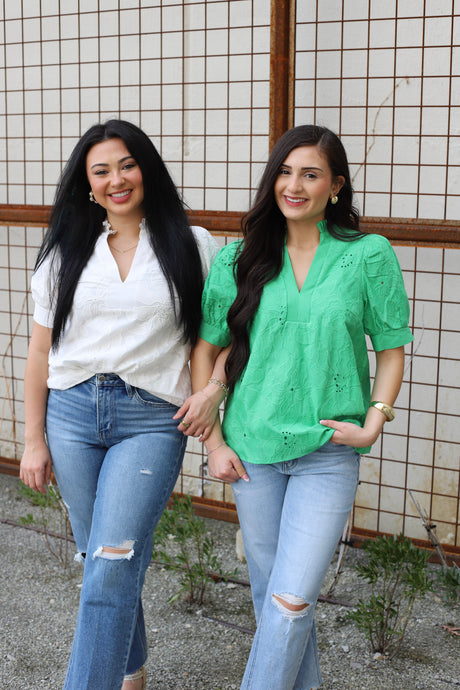Erin Eyelet Puff Sleeve Top (Multiple Colors)