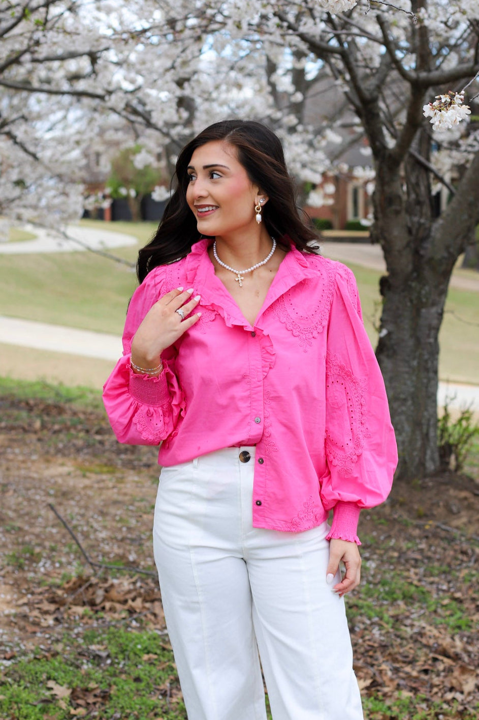Eva Eyelet Button Down Top