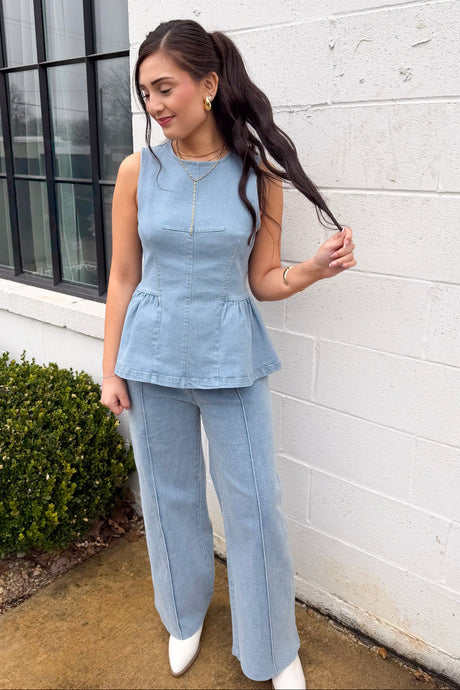 Denim Peplum Top