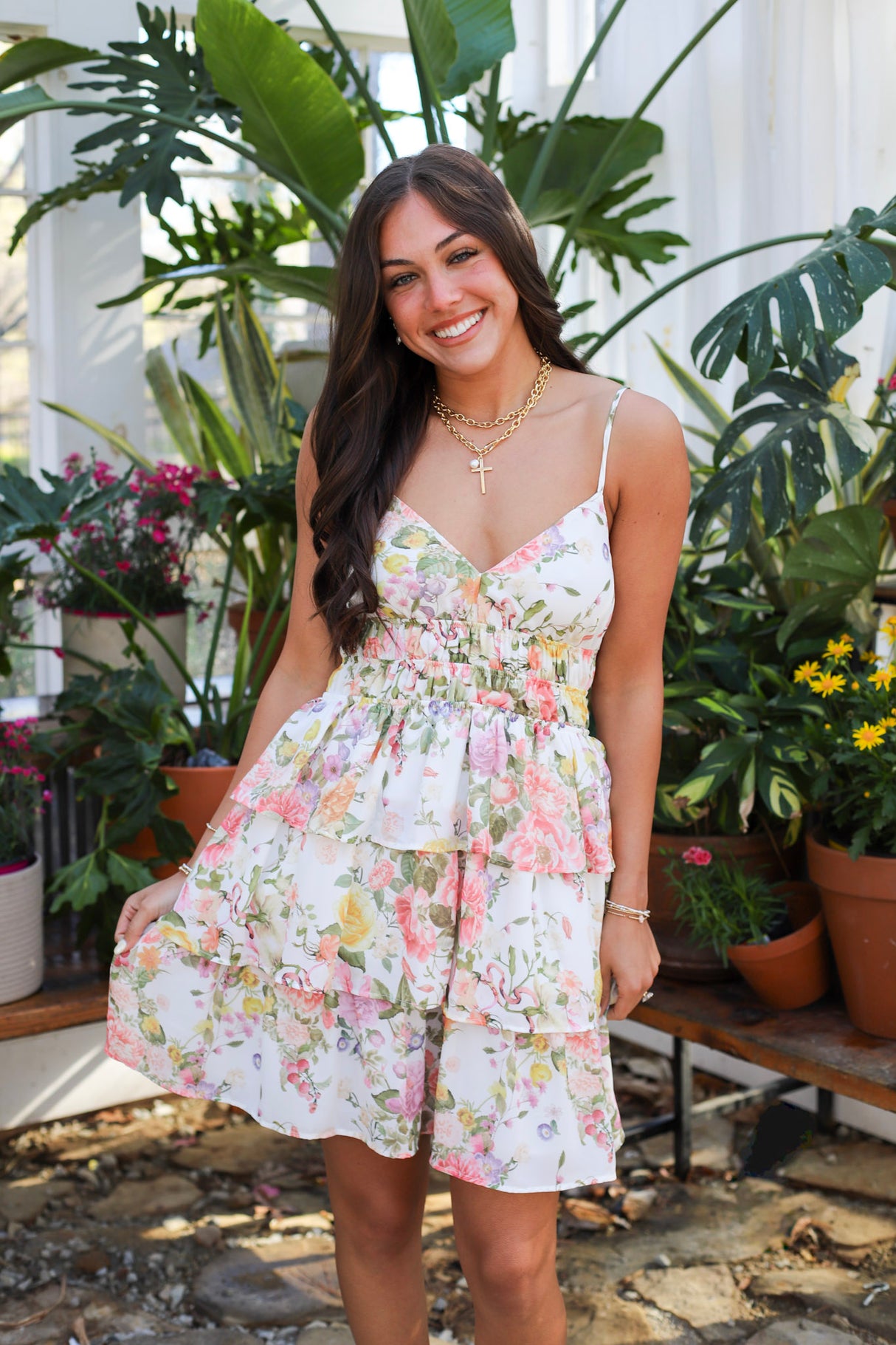 Mint Floral Ruffle Tier Mini Dress