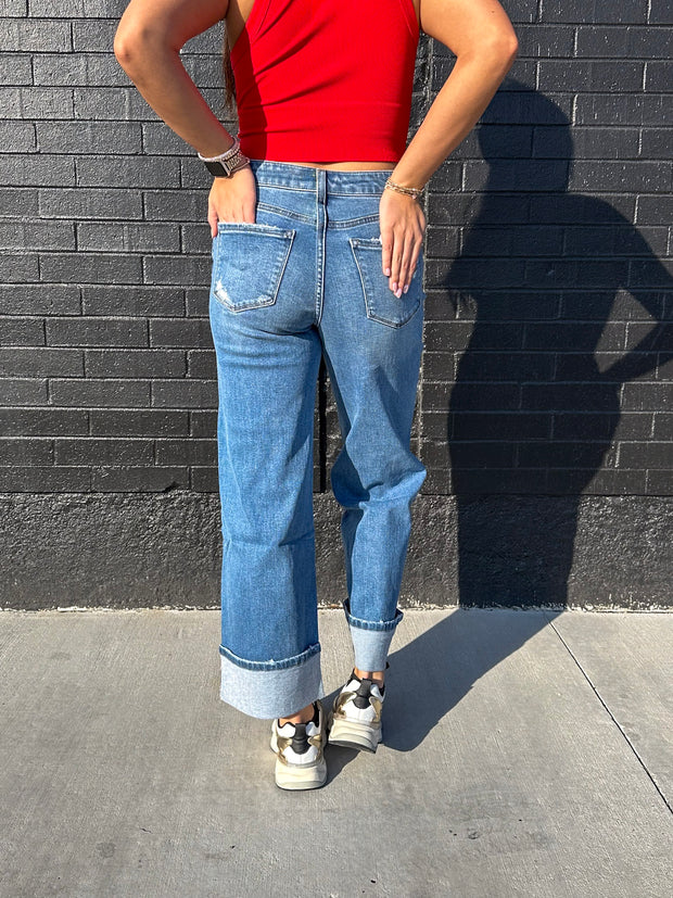 CUFFED HR WIDE JEAN