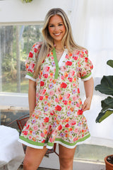 Floral Contrast Trim Mini Dress