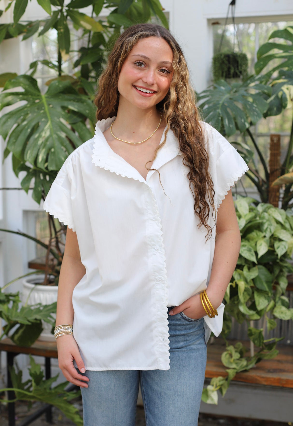 Scalloped Mock Neck Top