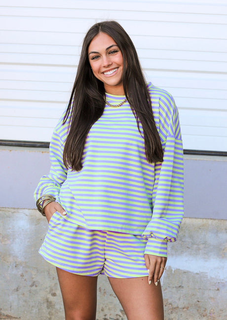 Stripe Elastic Waist Knit Short