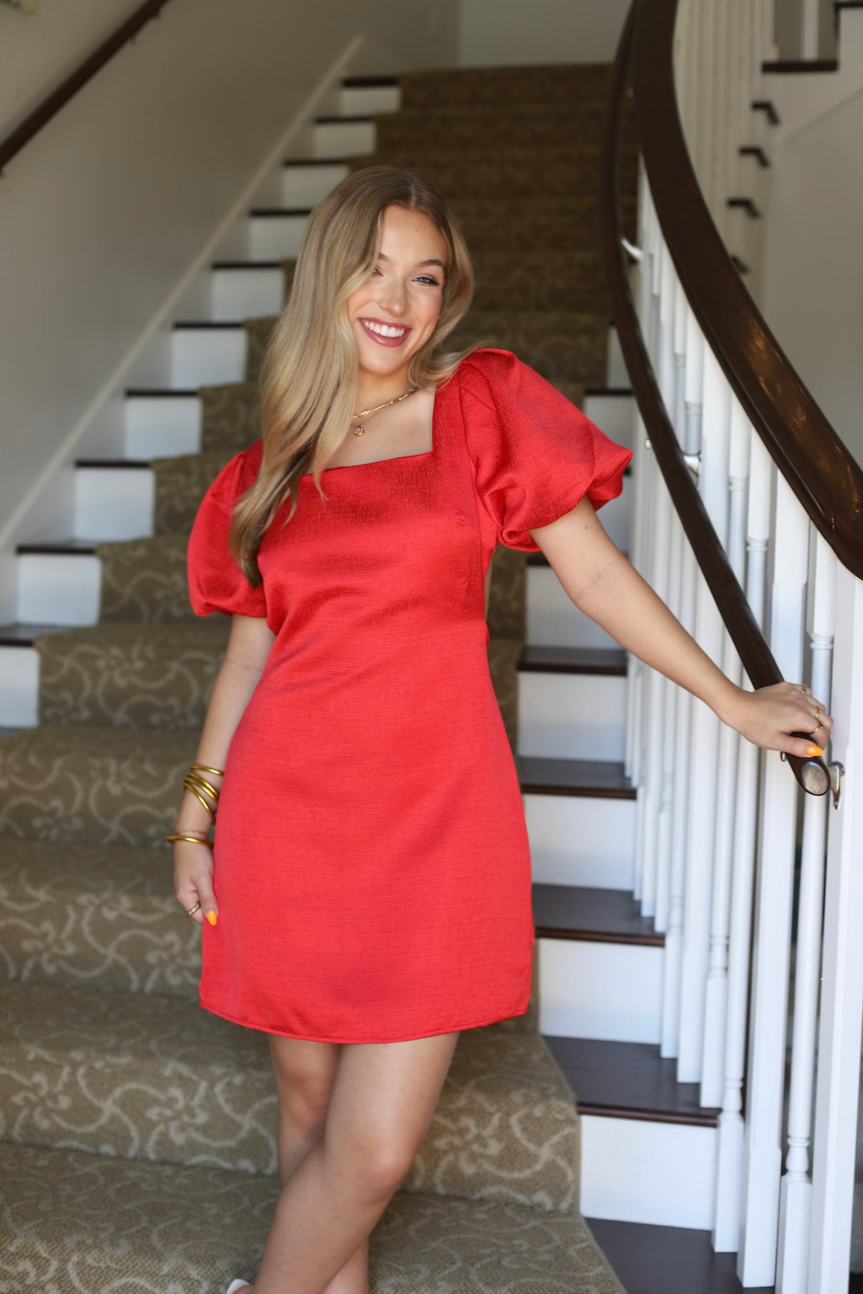 Puff Sleeves Open Back Mini
