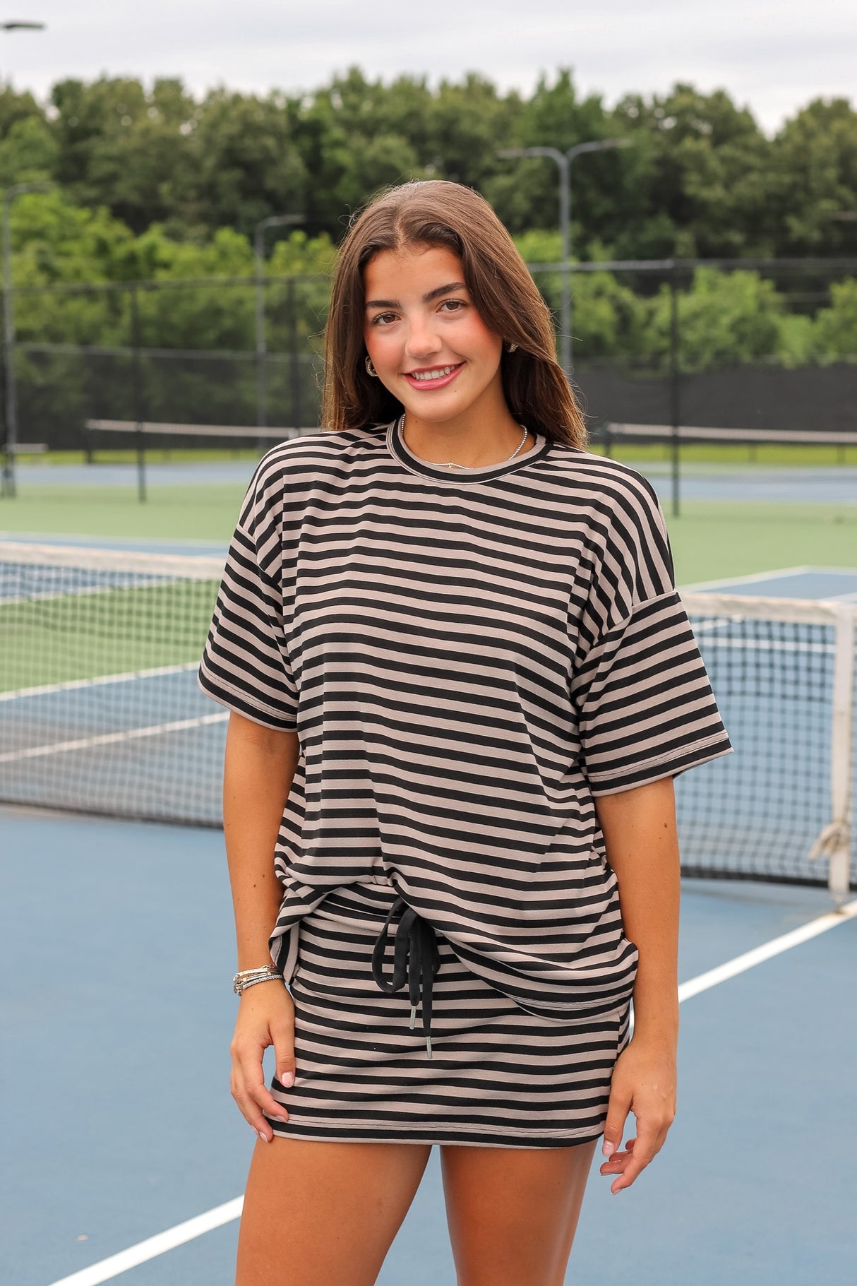 Short Sleeve Round Neck Oversized Stripe T-Shirt