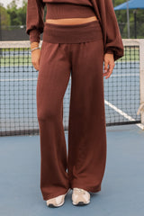 Folded Waist Wide Leg Sweater Pants