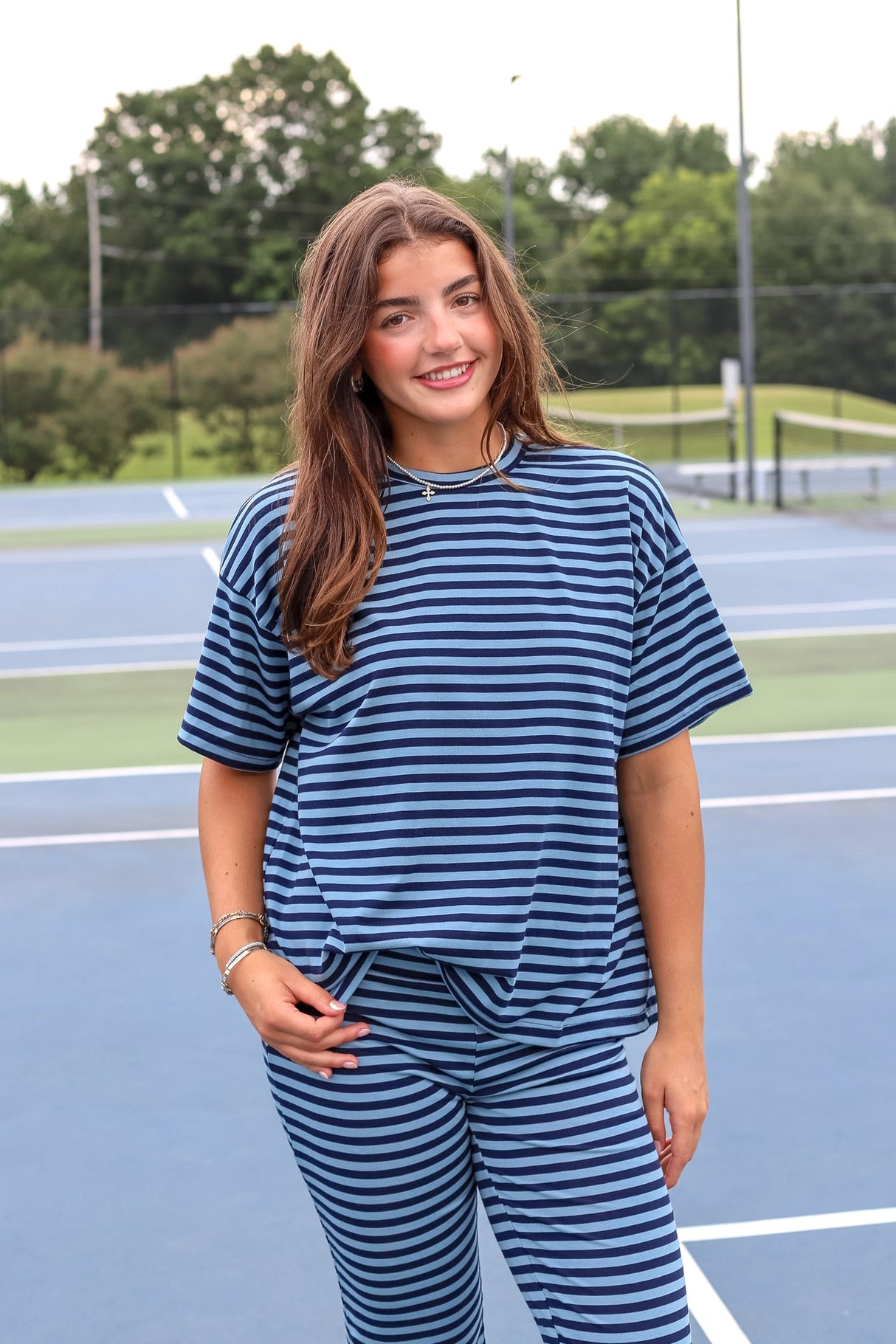 Short Sleeve Round Neck Oversized Stripe T-Shirt