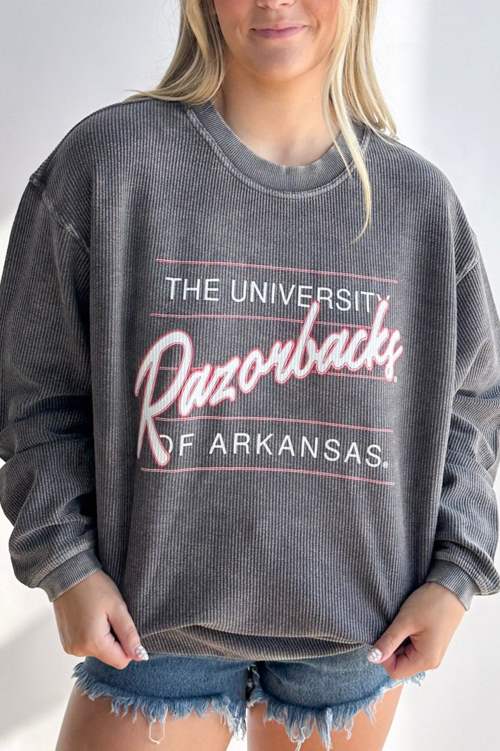 RAZORBACK SCRIPT CORDED SWEATSHIRT
