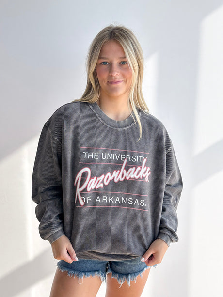 RAZORBACK SCRIPT CORDED SWEATSHIRT