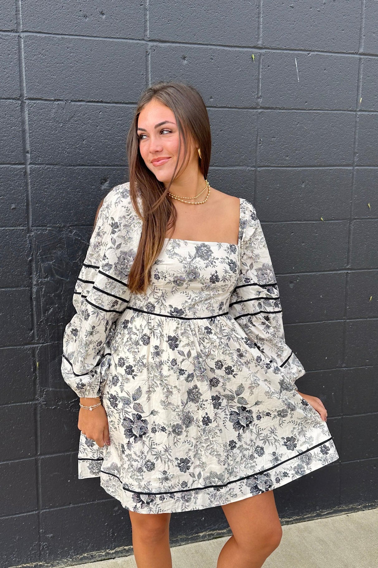 FLORAL BUBBLE SLEEVE DRESS