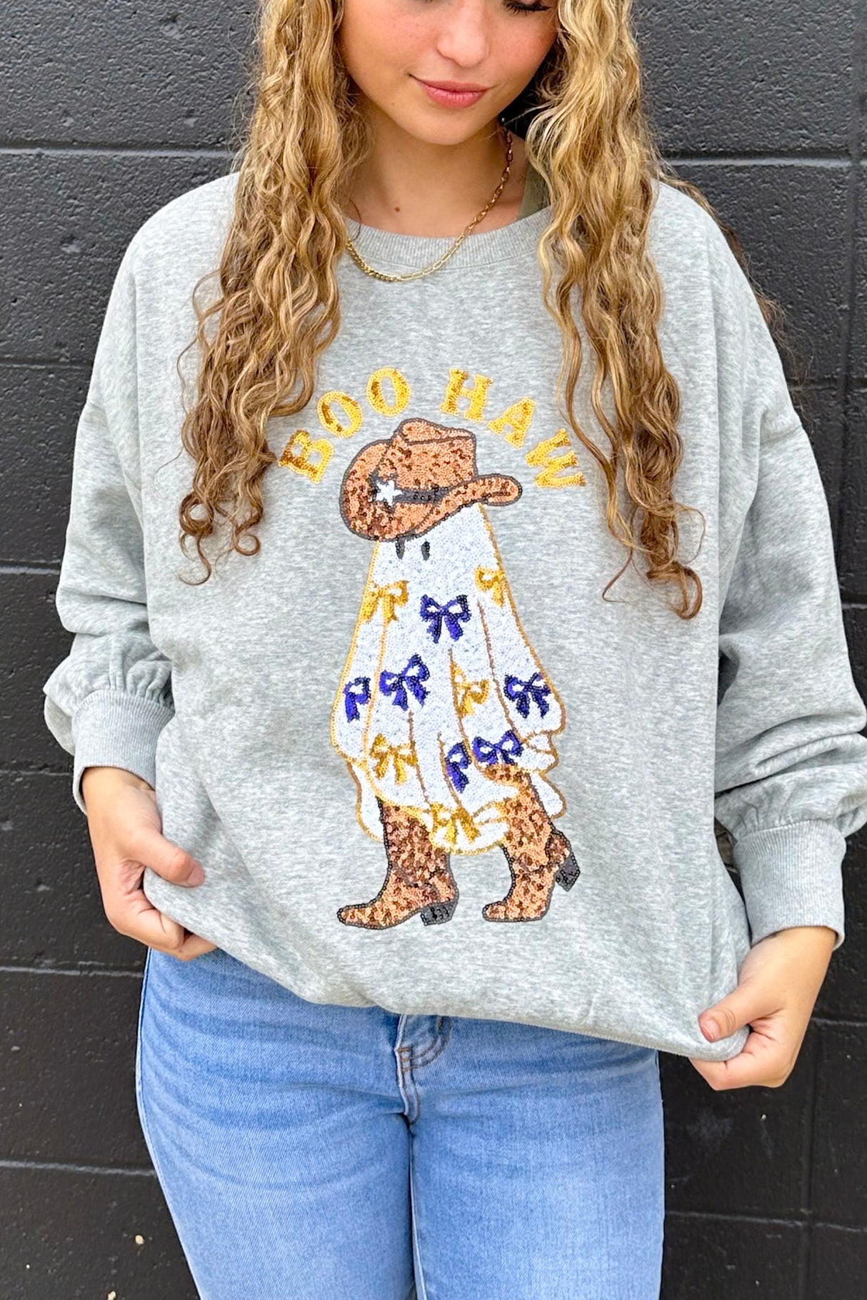 BOO HAW GHOST SPARKLE SWEATSHIRT