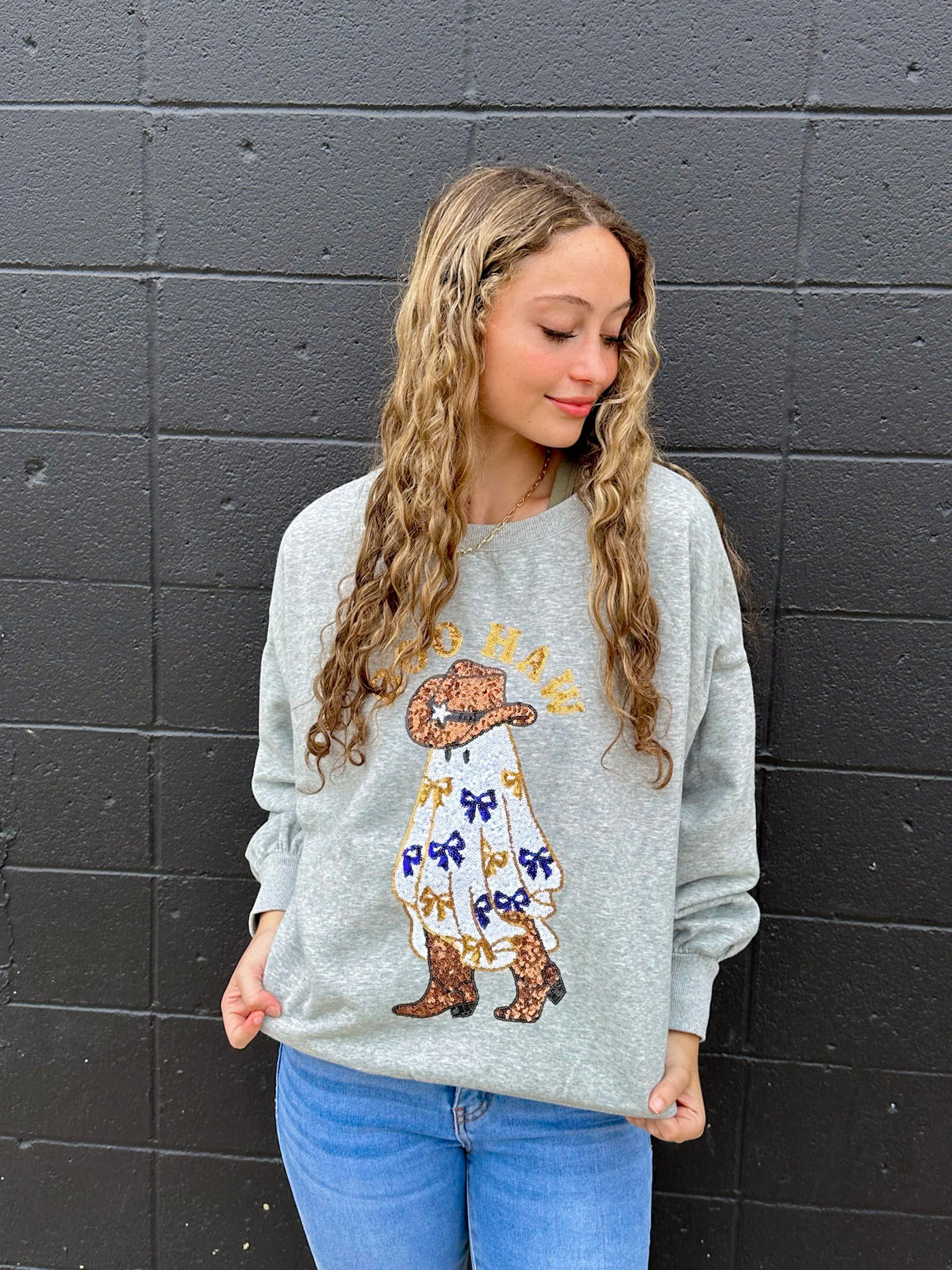 BOO HAW GHOST SPARKLE SWEATSHIRT