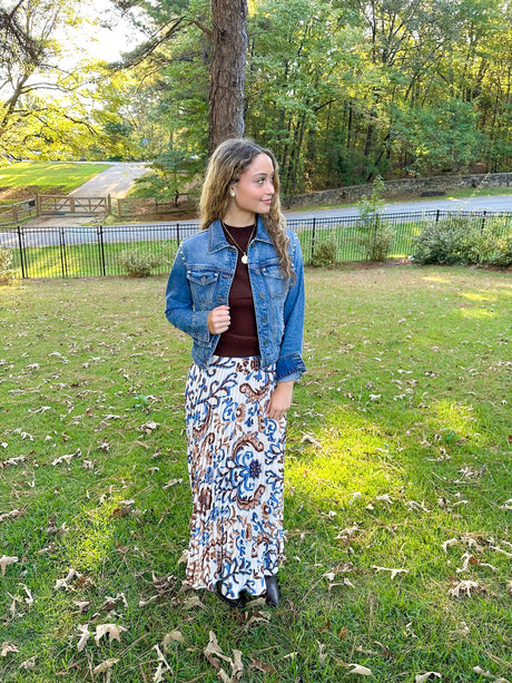 PAISLEY PRINT PLEATED MIDi SKIRT