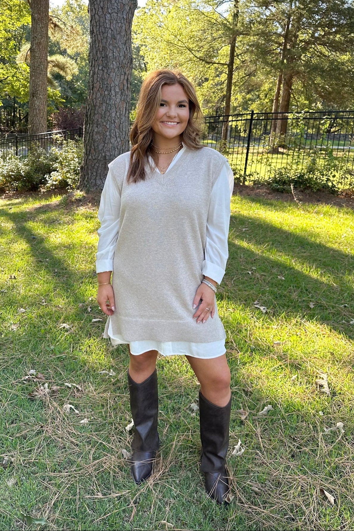 MIXED MEDIA SHIRT DRESS