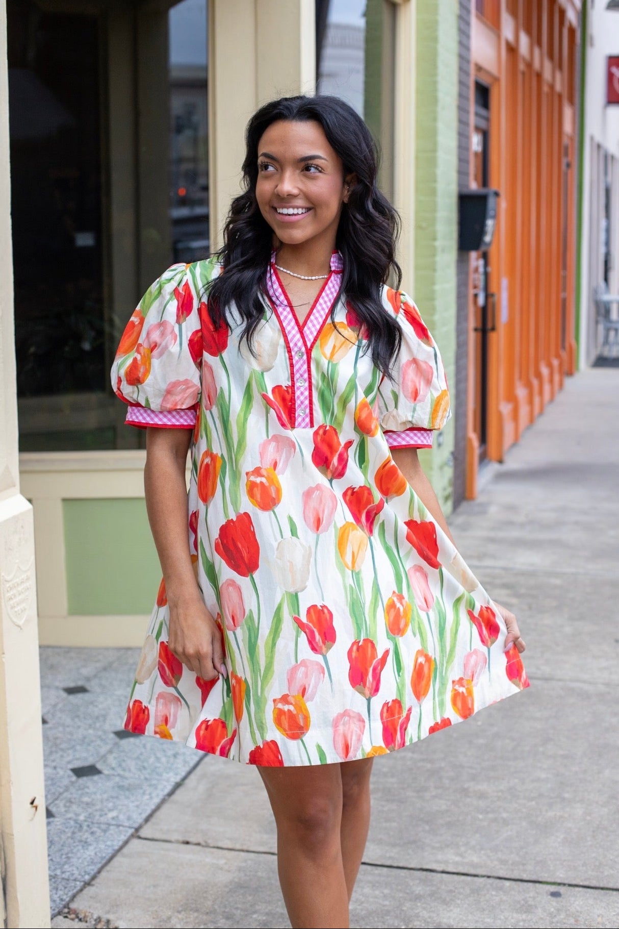 Tulip Print V-Neck Dress