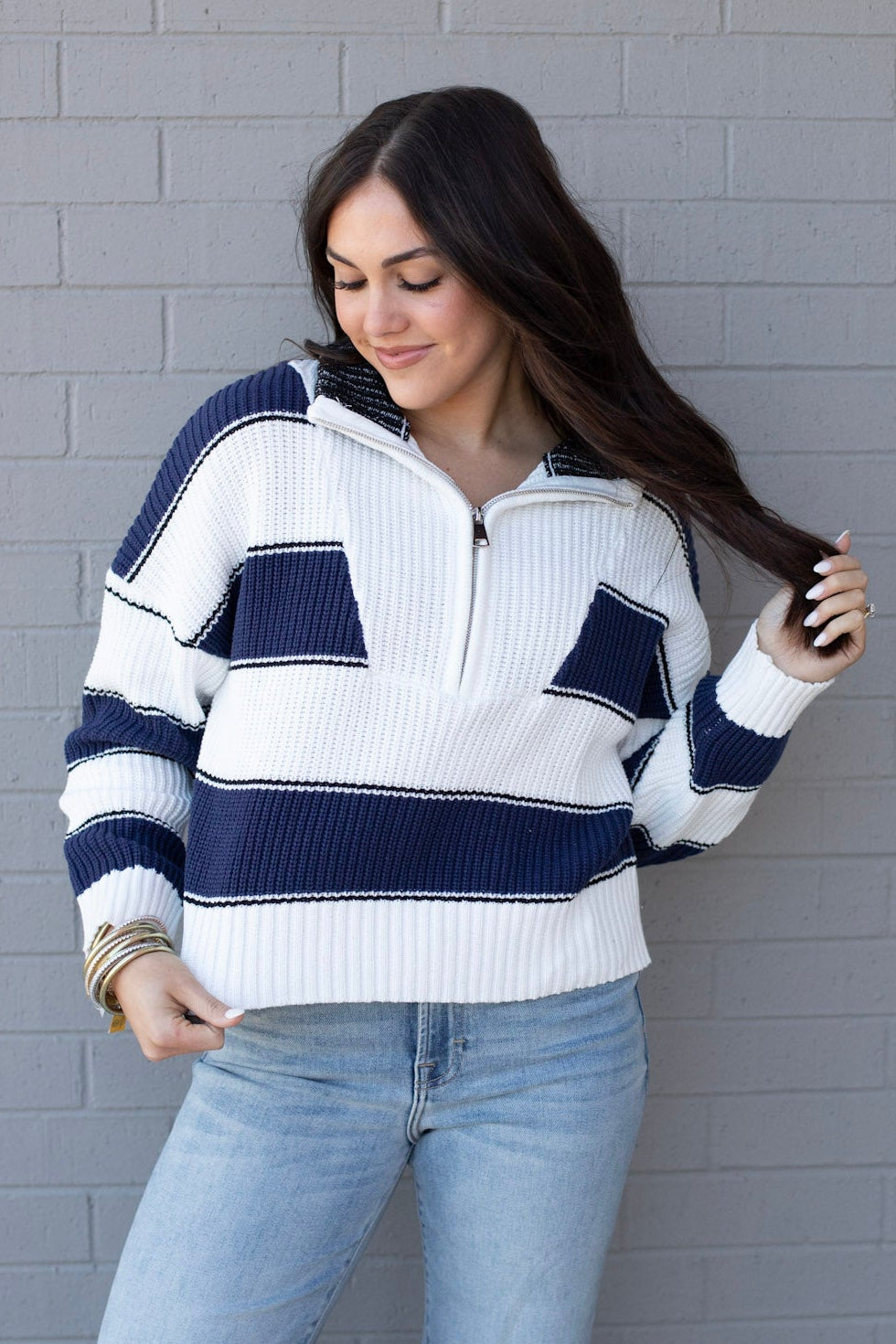 Stripe Quarter Zip Sweater