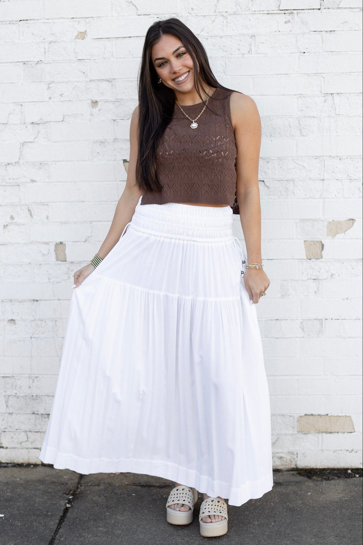 Smock Waist Midi Skirt