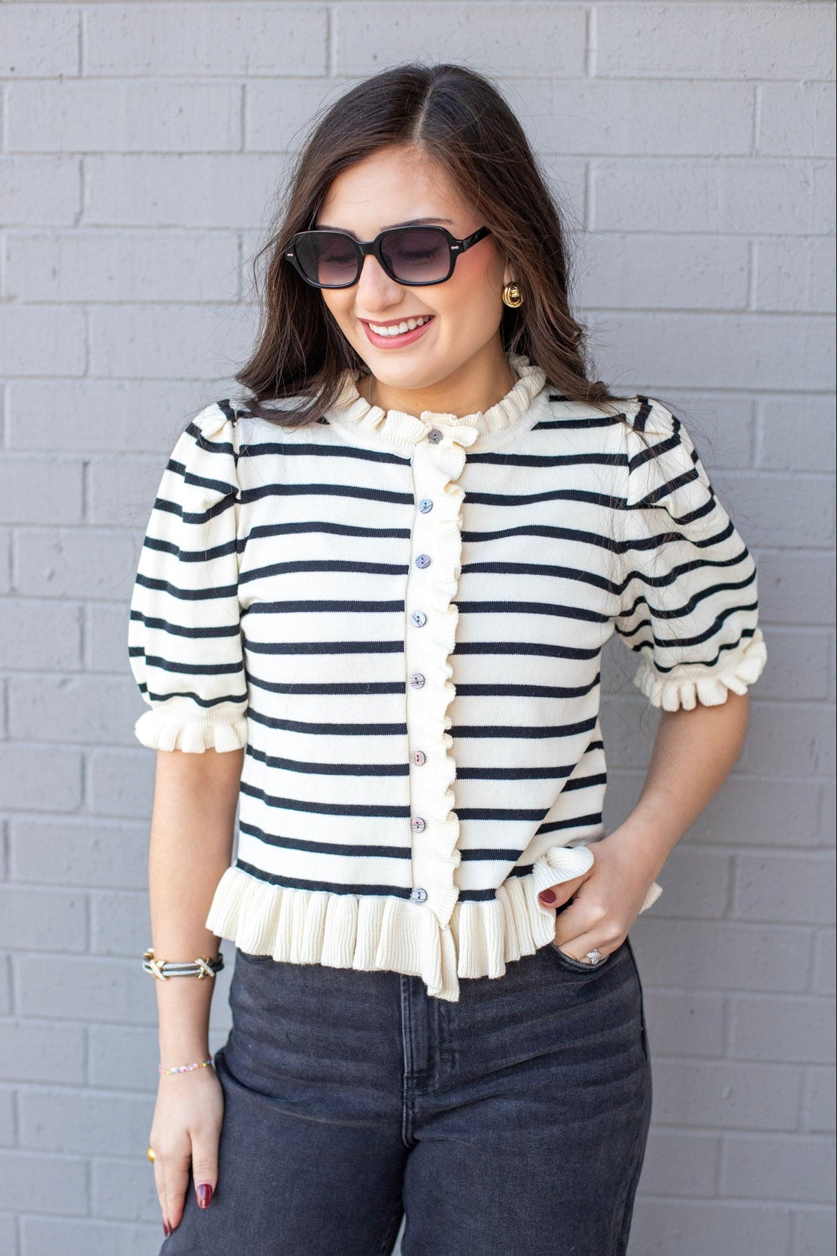 Striped Ruffle Sweater Cardigan