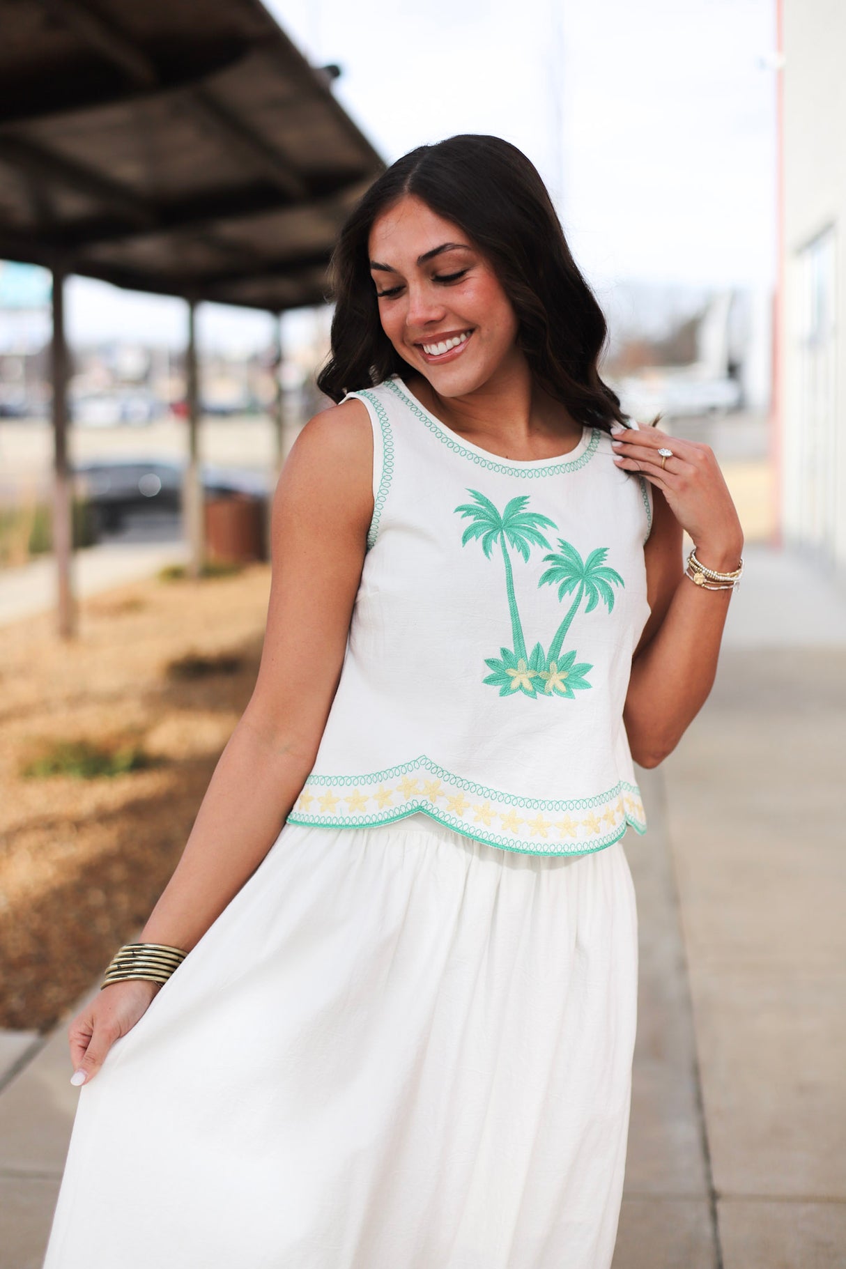 Palm Tree Embroidered Crop Top