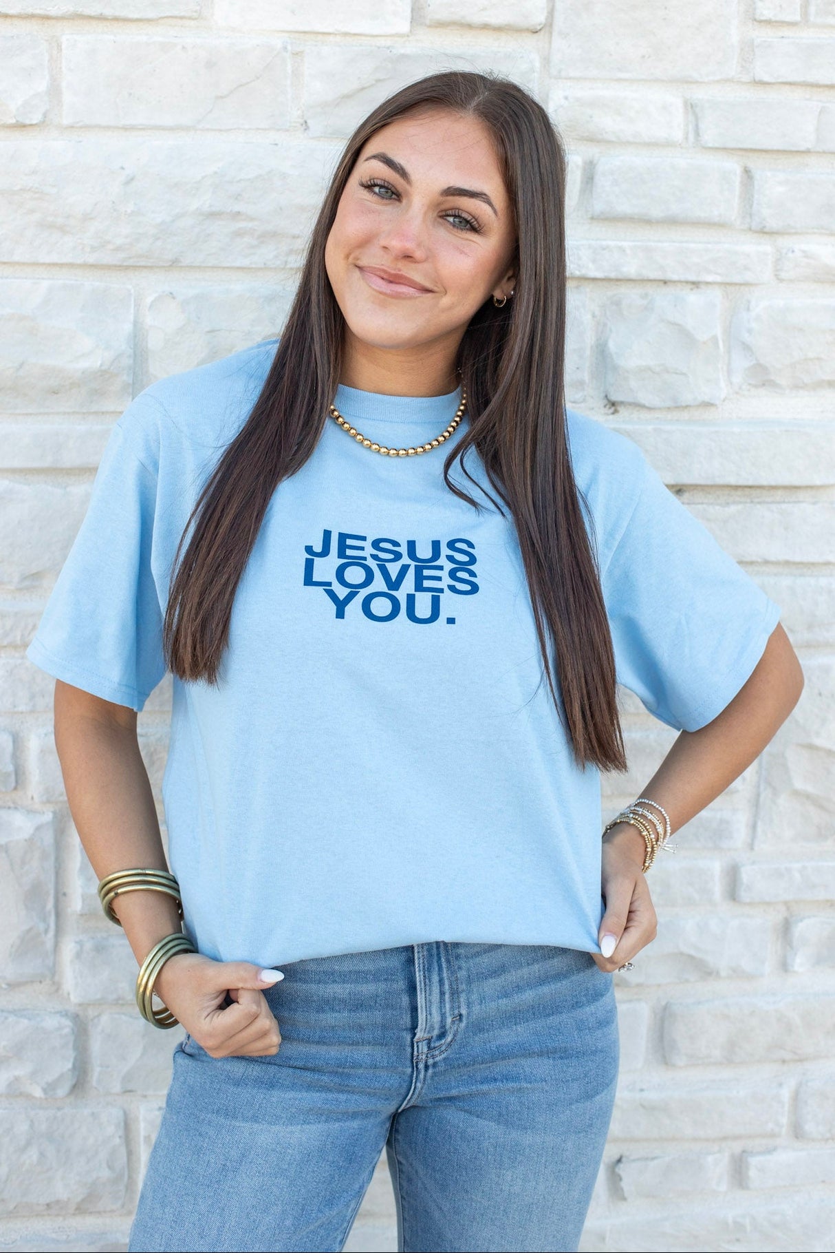 Jesus Loves You Light Blue Logo Tee