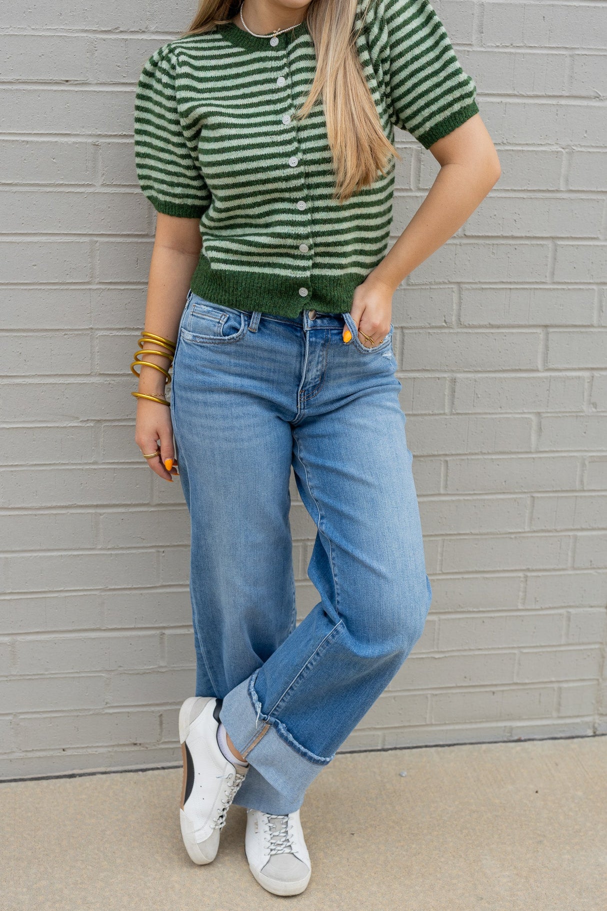 Puff Short Sleeve Stripe Cardigan