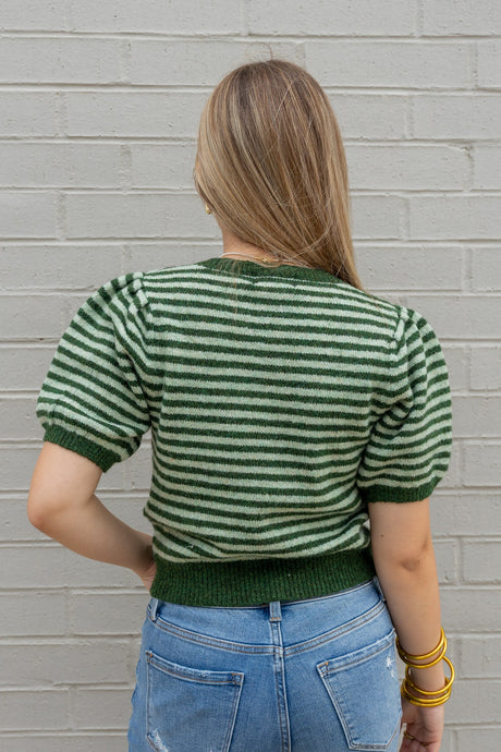 Puff Short Sleeve Stripe Cardigan