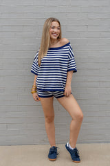 Stripe Oversized Short Sleeve Sweater Top