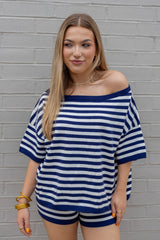 Stripe Oversized Short Sleeve Sweater Top