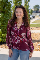 Pleated Sleeve Button Down Blouse