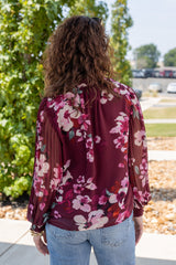 Pleated Sleeve Button Down Blouse