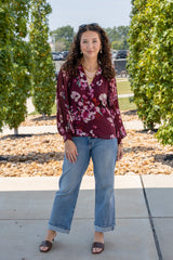Pleated Sleeve Button Down Blouse