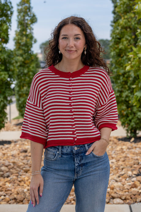 Button Striped Cardigan