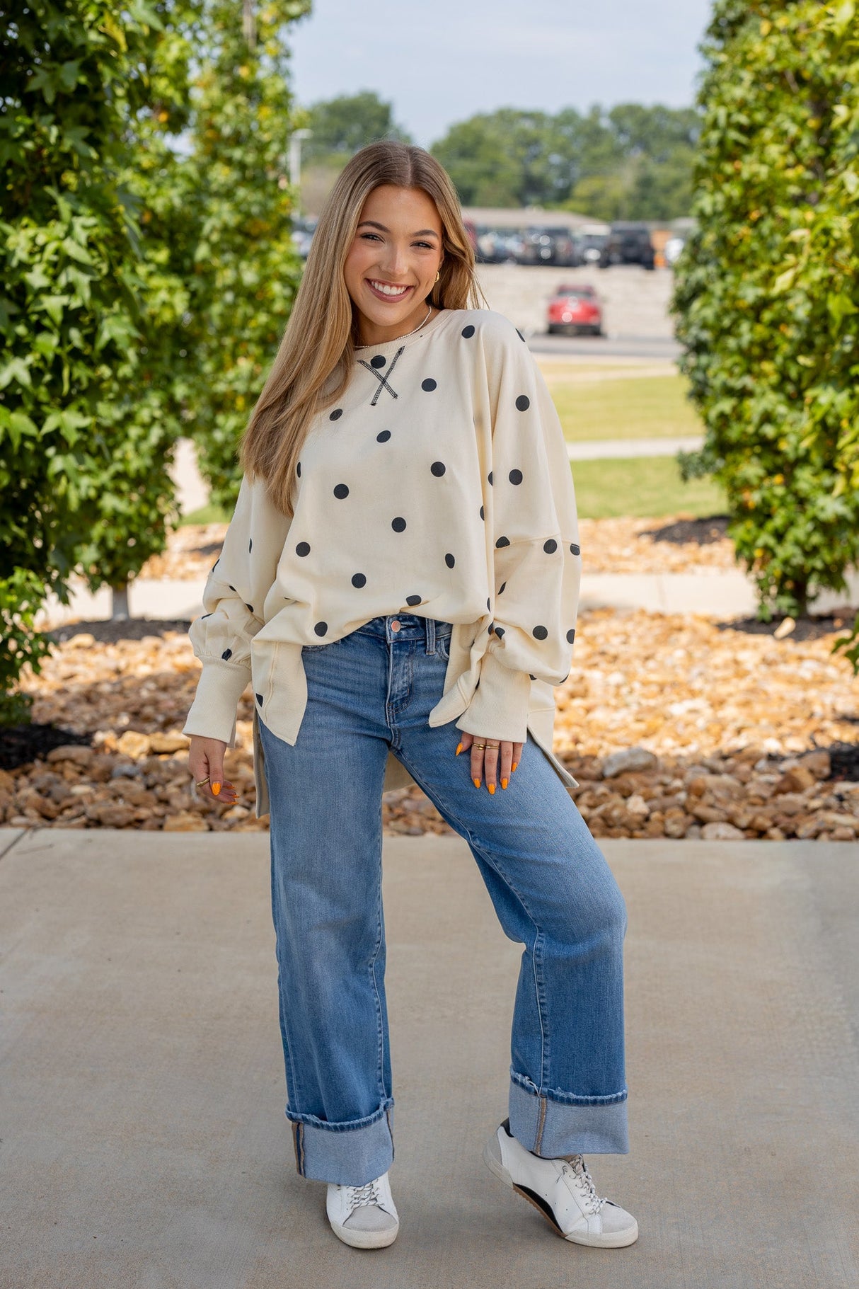 Polka Dot Print Terry Sweatshirt