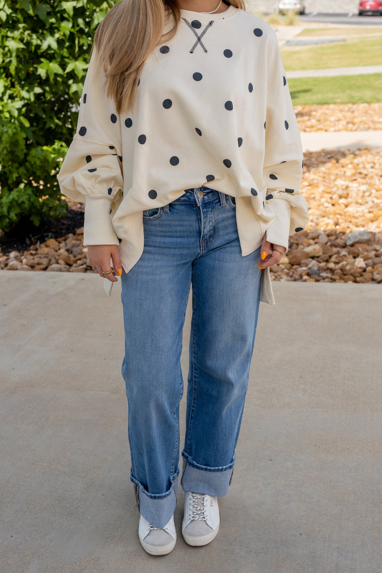Polka Dot Print Terry Sweatshirt