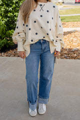 Polka Dot Print Terry Sweatshirt
