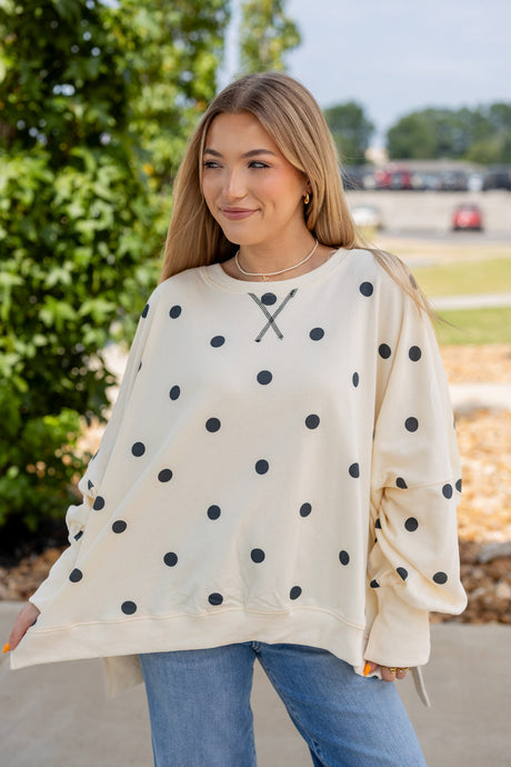 Polka Dot Print Terry Sweatshirt