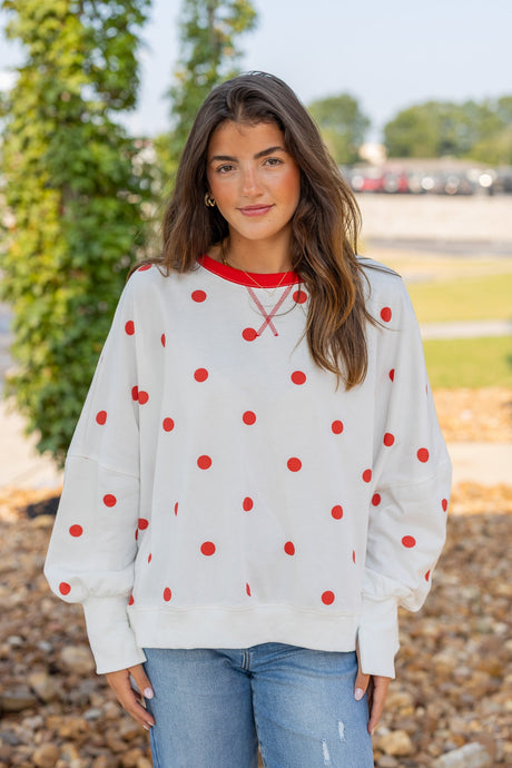 Polka Dot Print Terry Sweatshirt