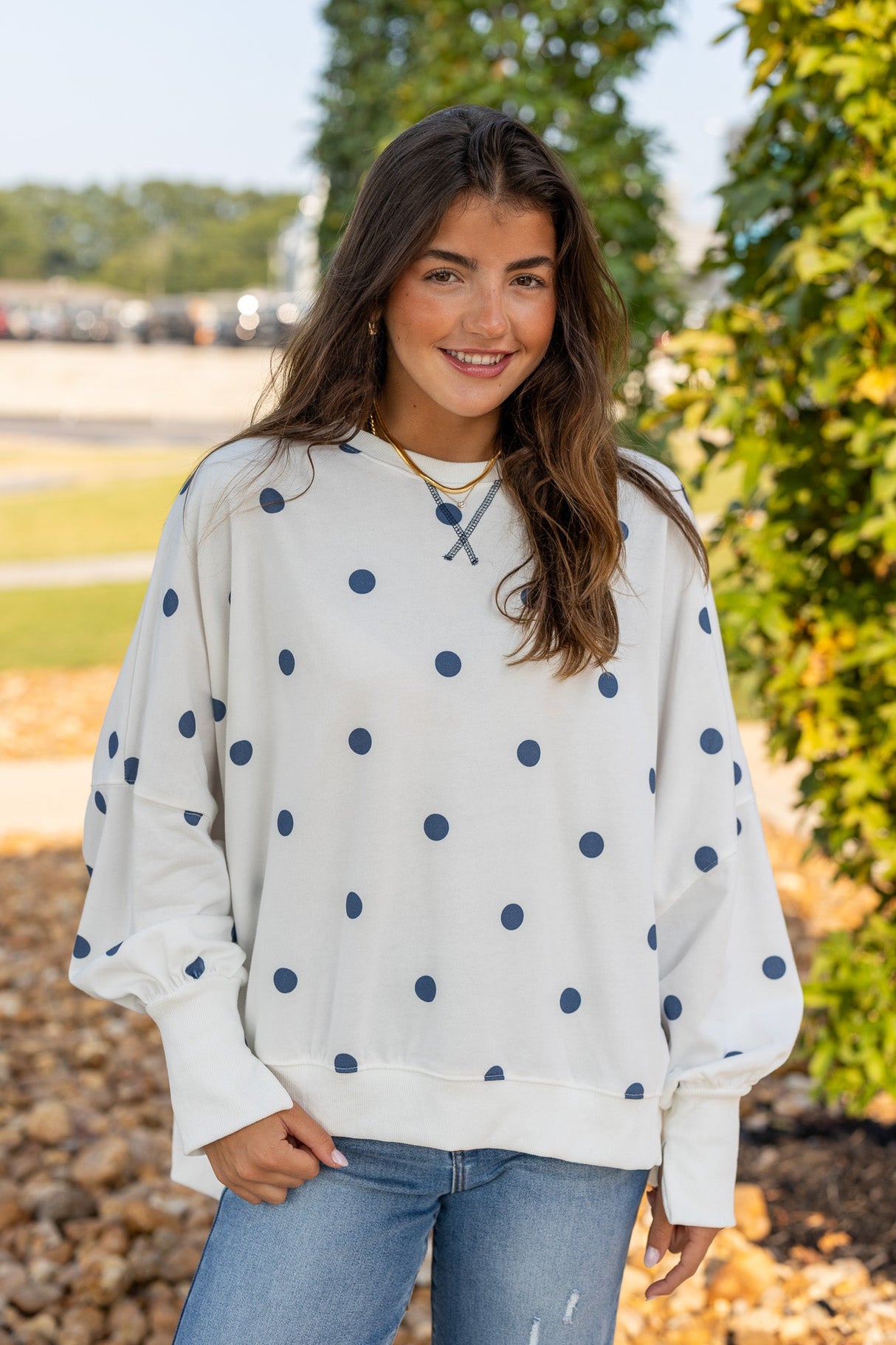 Polka Dot Print Terry Sweatshirt