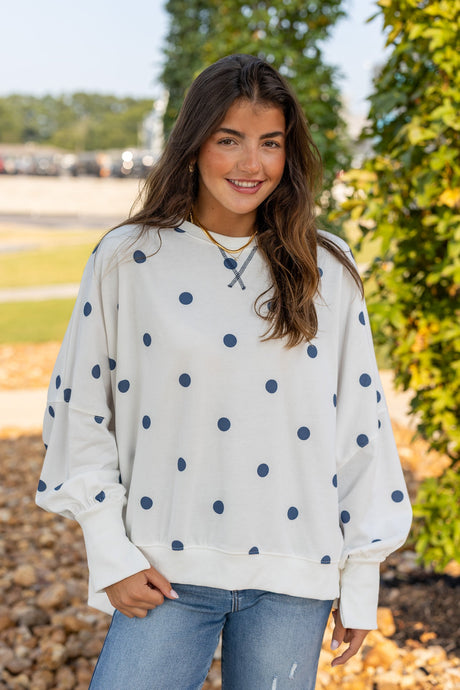 Polka Dot Print Terry Sweatshirt