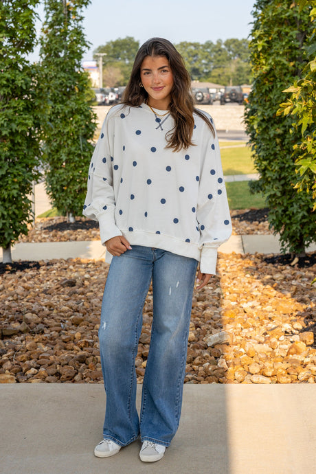 Polka Dot Print Terry Sweatshirt