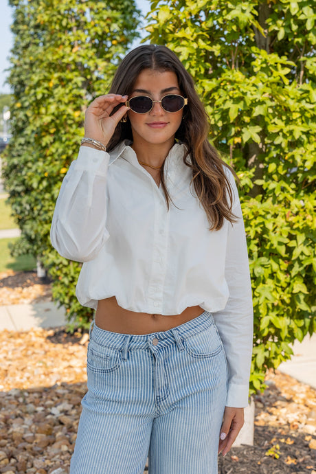 Bubble Hem Button-Up Shirt