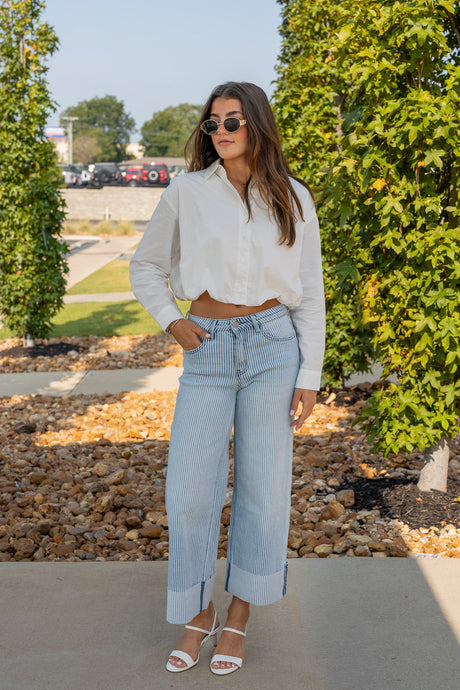 Bubble Hem Button-Up Shirt